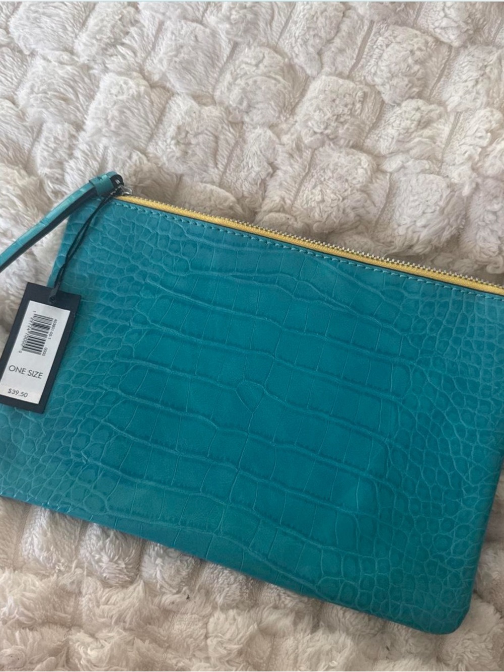Banana Republic Teal Croc-Embossed Wristlet with Gold Zipper